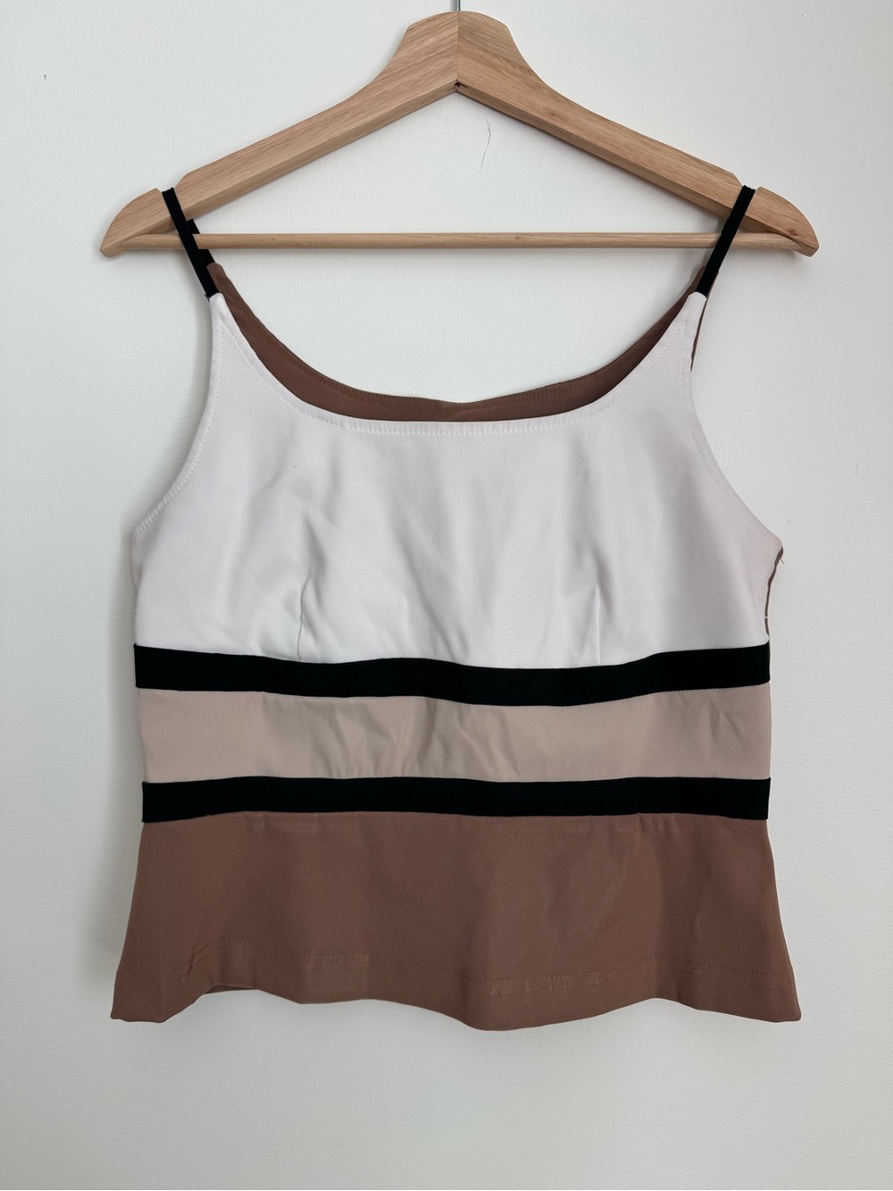 Neutral Colorblock Spaghetti-Strap Tank Top - White, Beige & Brown